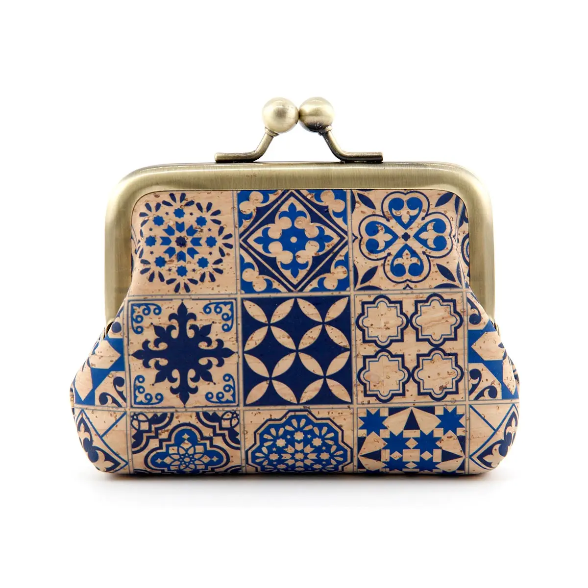Portuguese Azulejo & Mandala Print Mini Pouch - Eco-Friendly Vegan Change Purse 9 Hcork-Blue-Azulejo-Cork-Coin-Purse