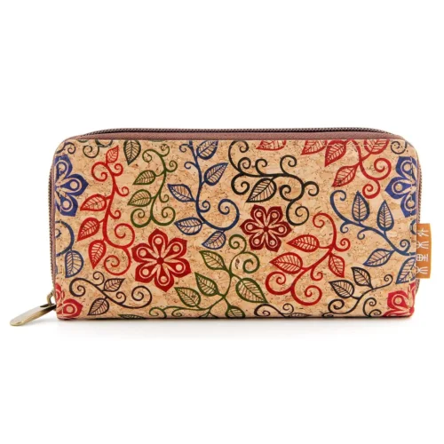 Hcork-Floral-Print-Cork-Zip-Around-Wallet