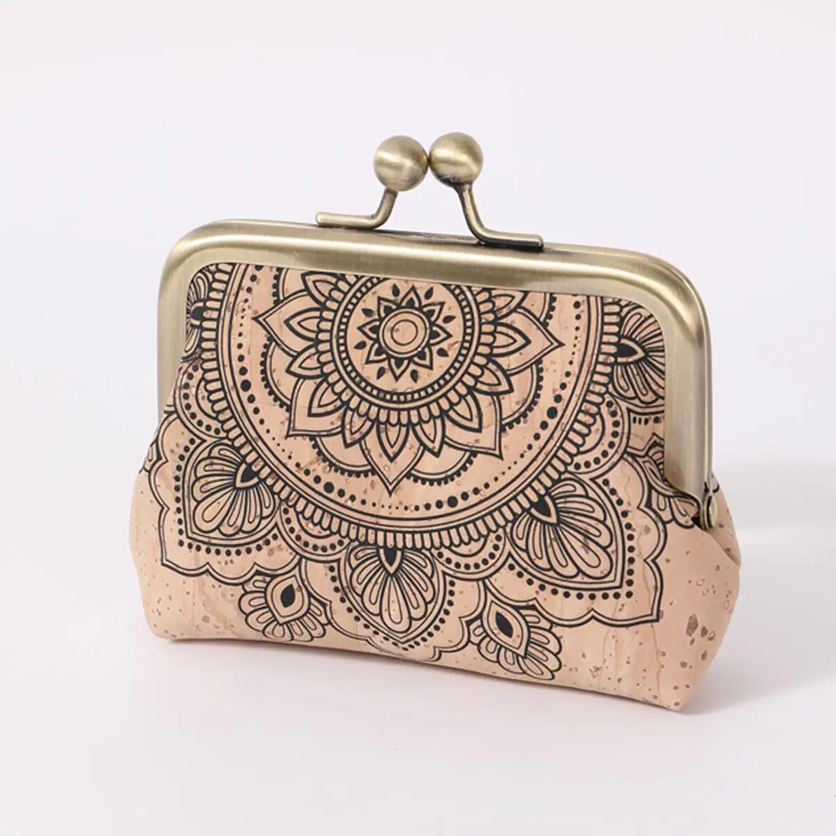 Portuguese Azulejo & Mandala Print Mini Pouch - Eco-Friendly Vegan Change Purse 2 Hcork-Mandala-Print-Cork-Coin-Purse-1
