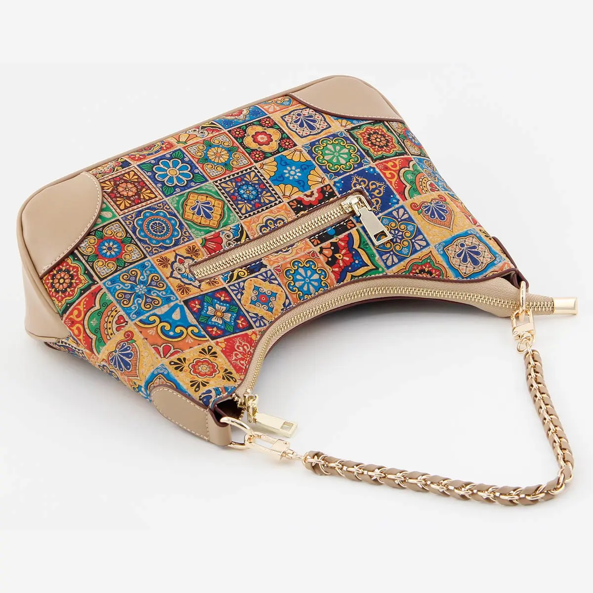 Portuguese Azulejo Cork Shoulder Bag - Vegan Hobo Purse with Gold Chain Strap 3 Portuguese Azulejo Cork Shoulder Bag - Vegan Hobo Purse with Gold Chain Strap - Image 3