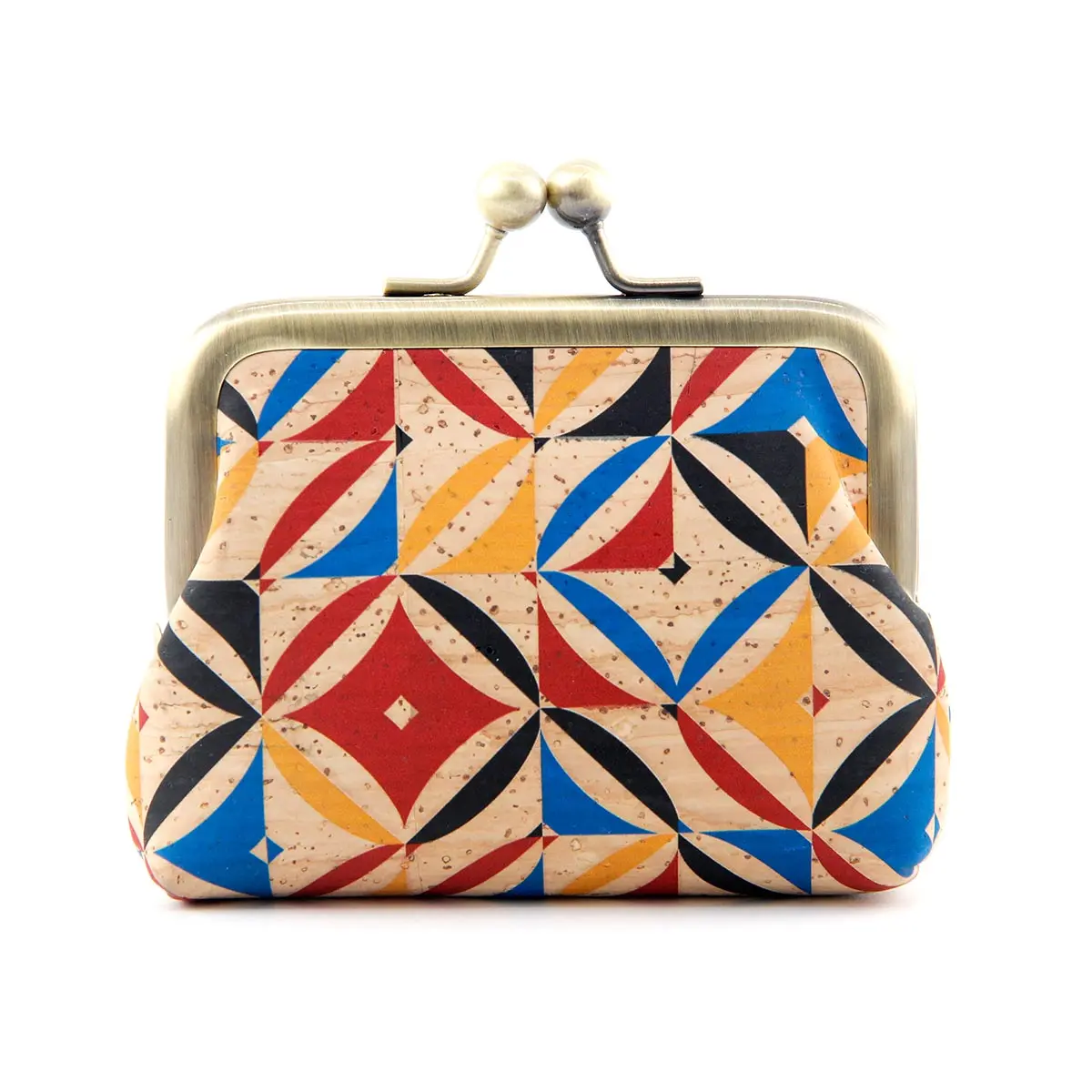 Portuguese Azulejo & Mandala Print Mini Pouch - Eco-Friendly Vegan Change Purse 8 Hcork-Retro-Geometric-Cork-Coin-Purse