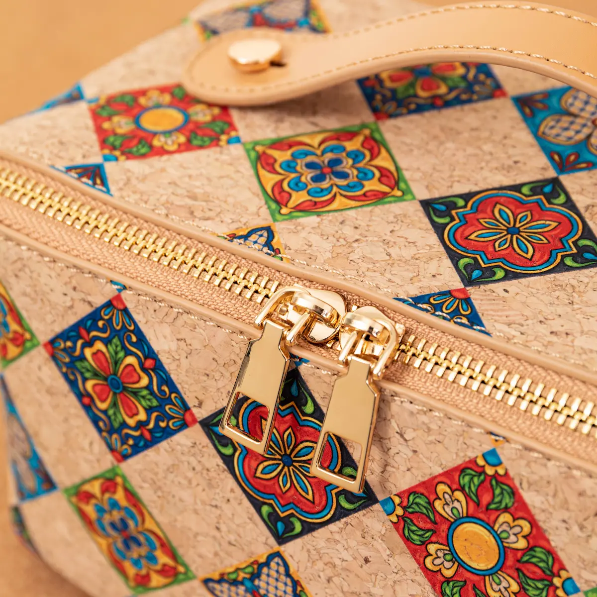 Handmade Portuguese Cork Makeup Bag - Eco-Friendly Toiletry Travel Case with Azulejo Pattern - Image 6