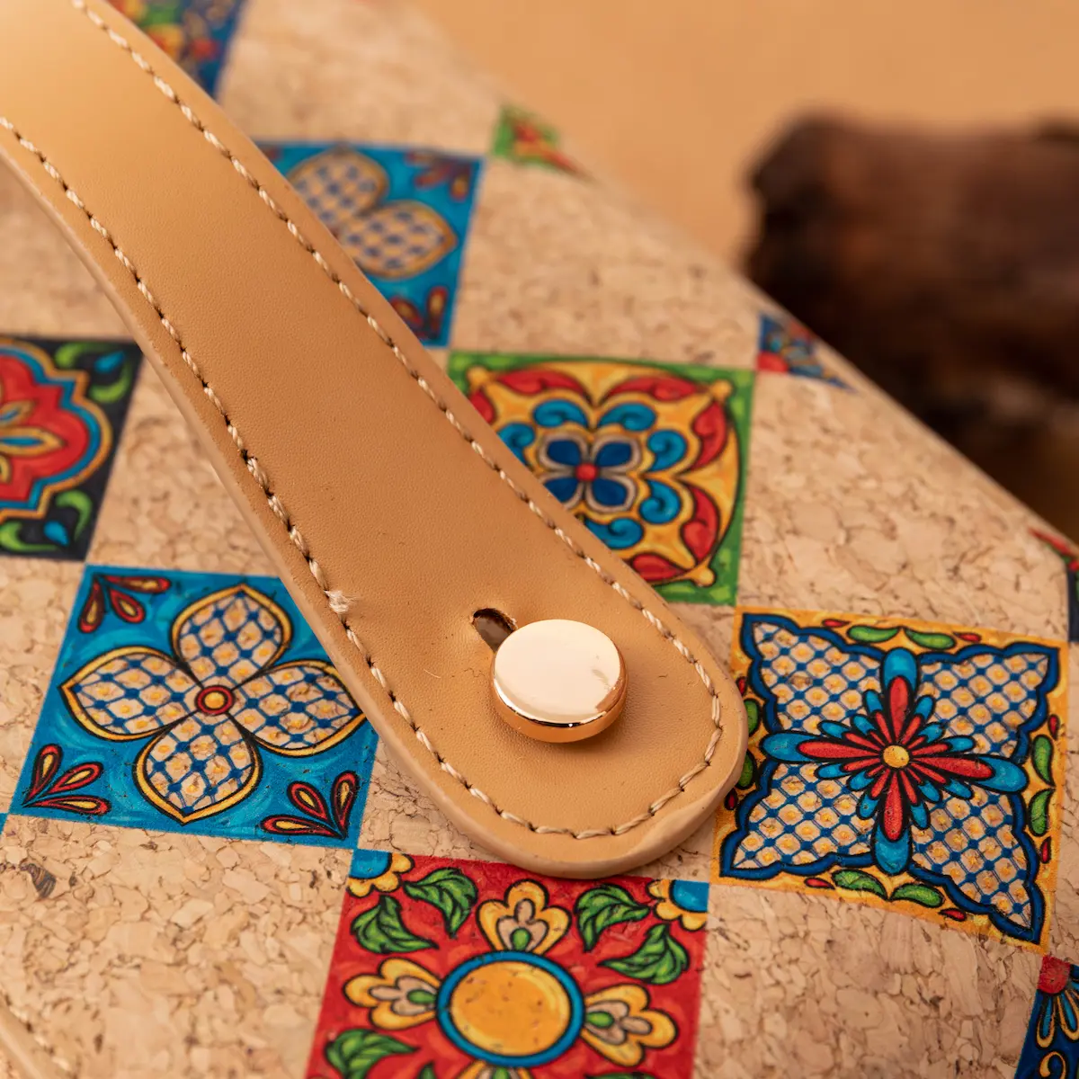 Handmade Portuguese Cork Makeup Bag - Eco-Friendly Toiletry Travel Case with Azulejo Pattern - Image 7