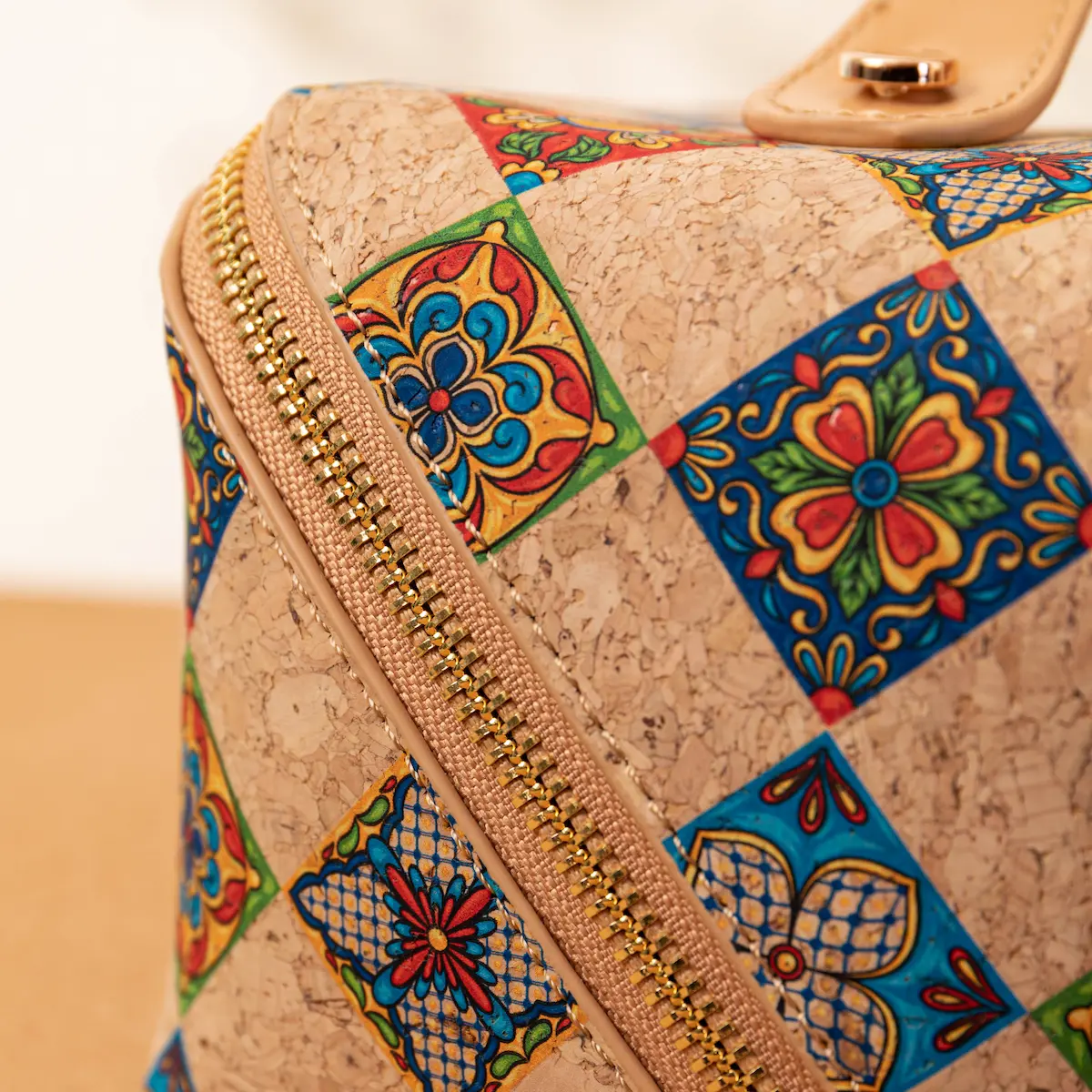 Handmade Portuguese Cork Makeup Bag - Eco-Friendly Toiletry Travel Case with Azulejo Pattern - Image 8