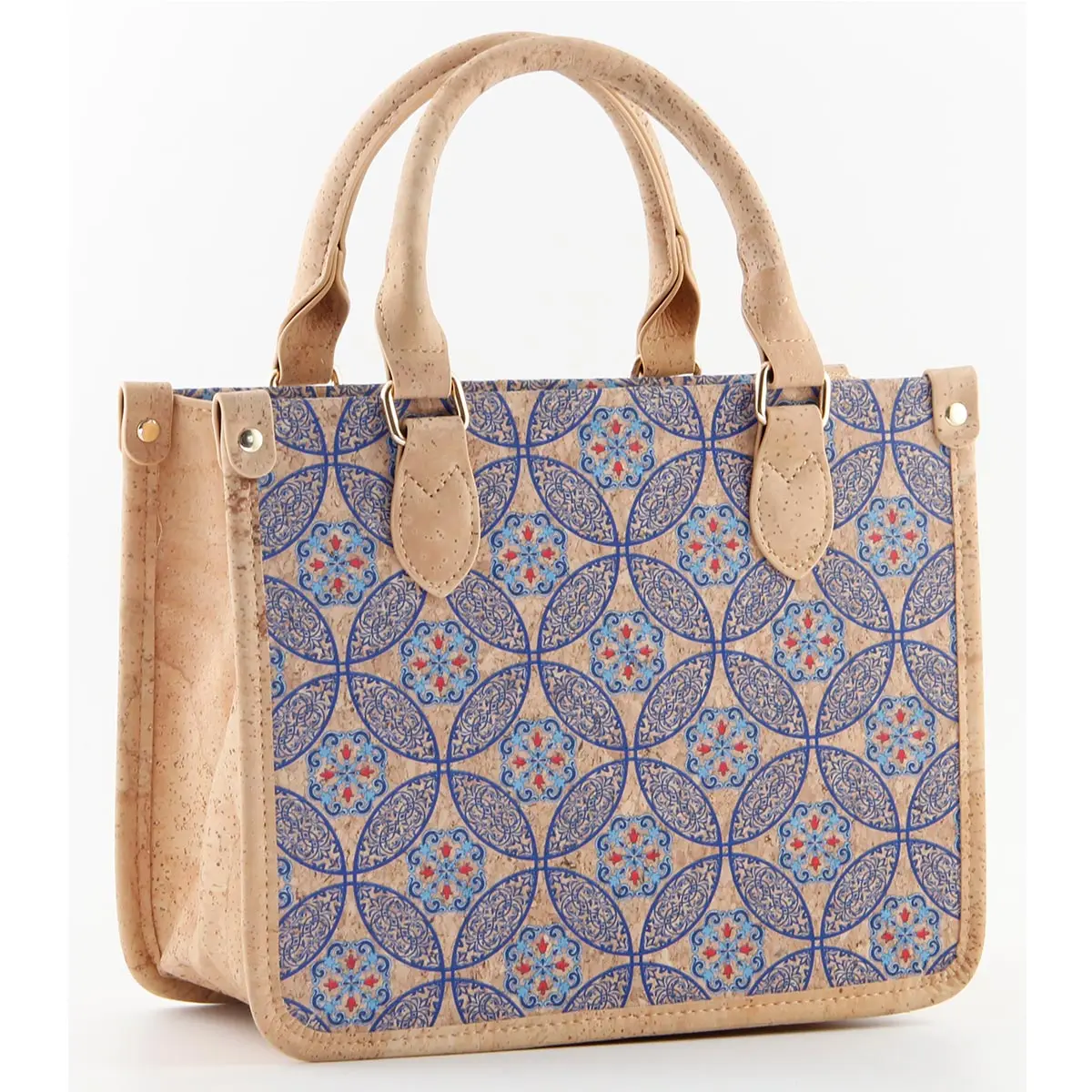 Portuguese Azulejo Cork Tote Bag - Structured Vegan Handbag with Divider 11 Portuguese Azulejo Cork Tote Bag - Structured Vegan Handbag with Divider - Image 11