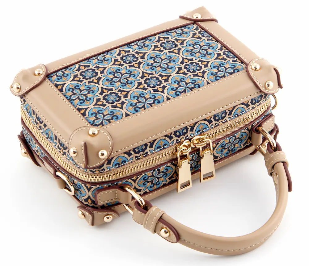Portuguese Azulejo Cork Mini Trunk Bag - Structured Vegan Crossbody Box 5 Portuguese Azulejo Cork Mini Trunk Bag - Structured Vegan Crossbody Box - Image 5