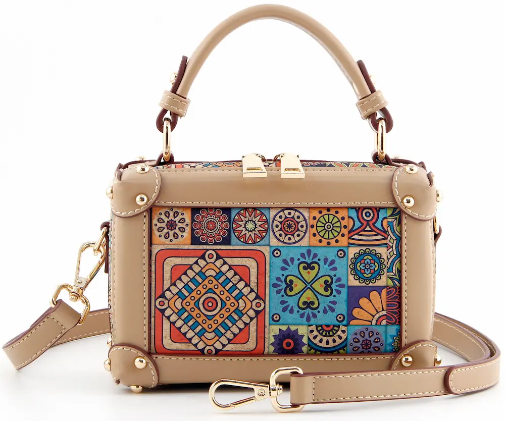 Portuguese Azulejo Cork Mini Trunk Bag - Structured Vegan Crossbody Box 7 Portuguese Azulejo Cork Mini Trunk Bag - Structured Vegan Crossbody Box - Image 7