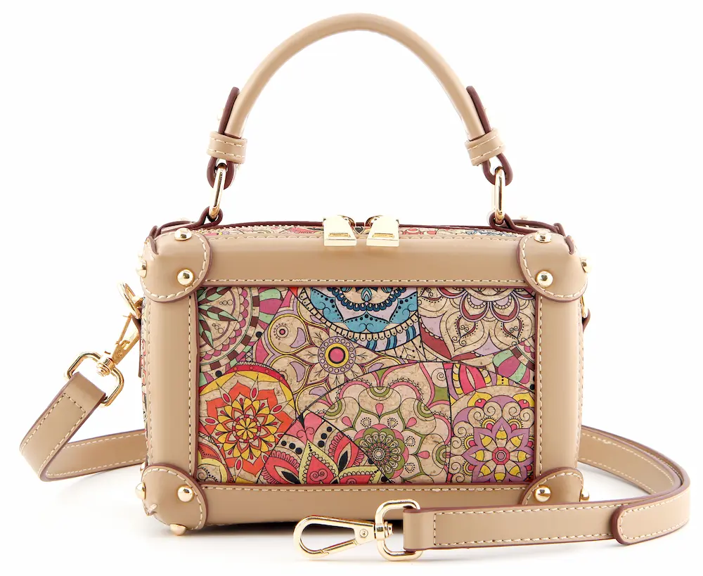 Portuguese Azulejo Cork Mini Trunk Bag - Structured Vegan Crossbody Box 8 Portuguese Azulejo Cork Mini Trunk Bag - Structured Vegan Crossbody Box - Image 8