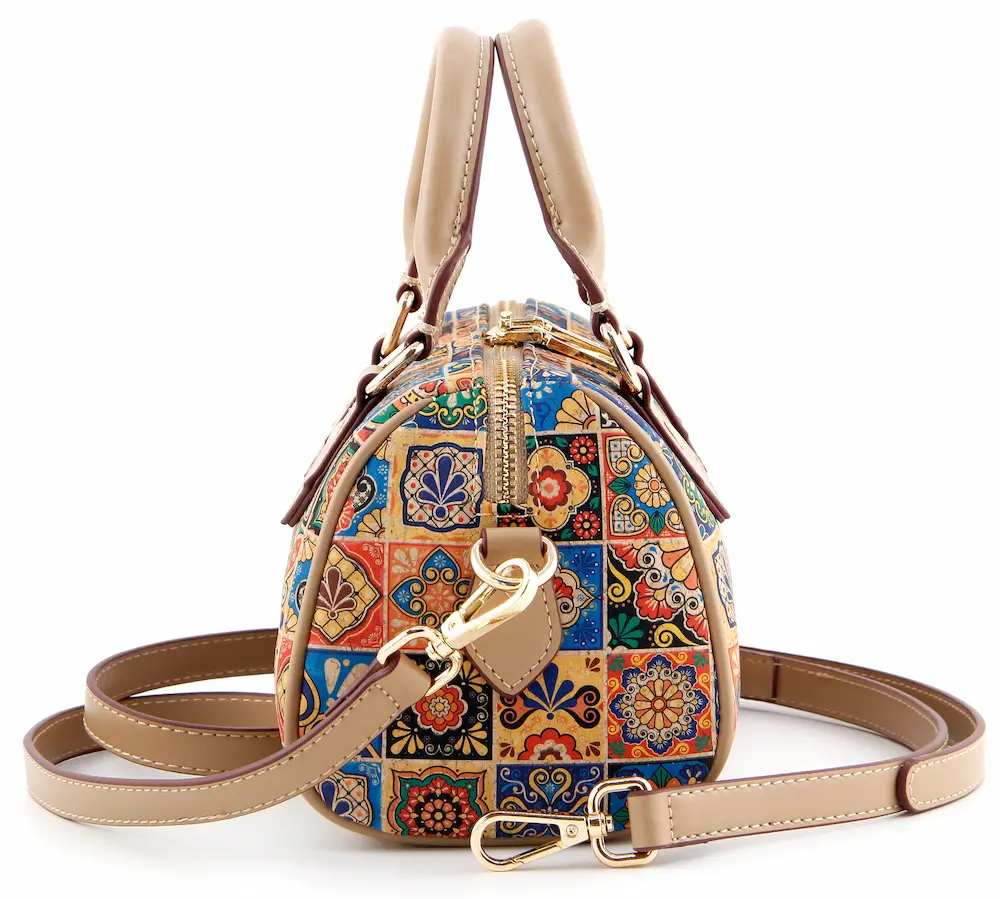 Portuguese Azulejo Tile Cork Boston Bag - Vegan Convertible Crossbody Handbag 3 Portuguese Azulejo Tile Cork Boston Bag - Vegan Convertible Crossbody Handbag - Image 3