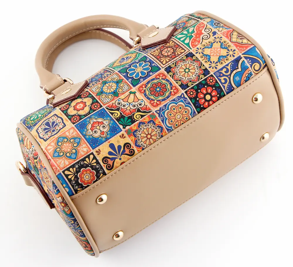 Portuguese Azulejo Tile Cork Boston Bag - Vegan Convertible Crossbody Handbag 5 Portuguese Azulejo Tile Cork Boston Bag - Vegan Convertible Crossbody Handbag - Image 5