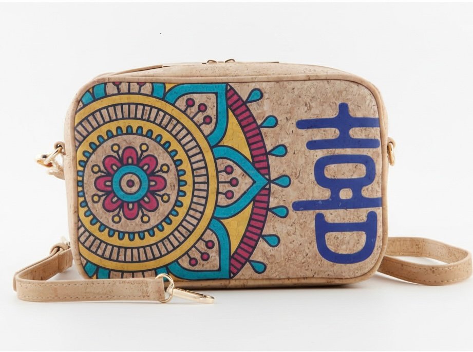 Natural Portuguese Cork Crossbody Bag - Vintage Mandala Print Collection 1 Portuguese Cork Crossbody Bag