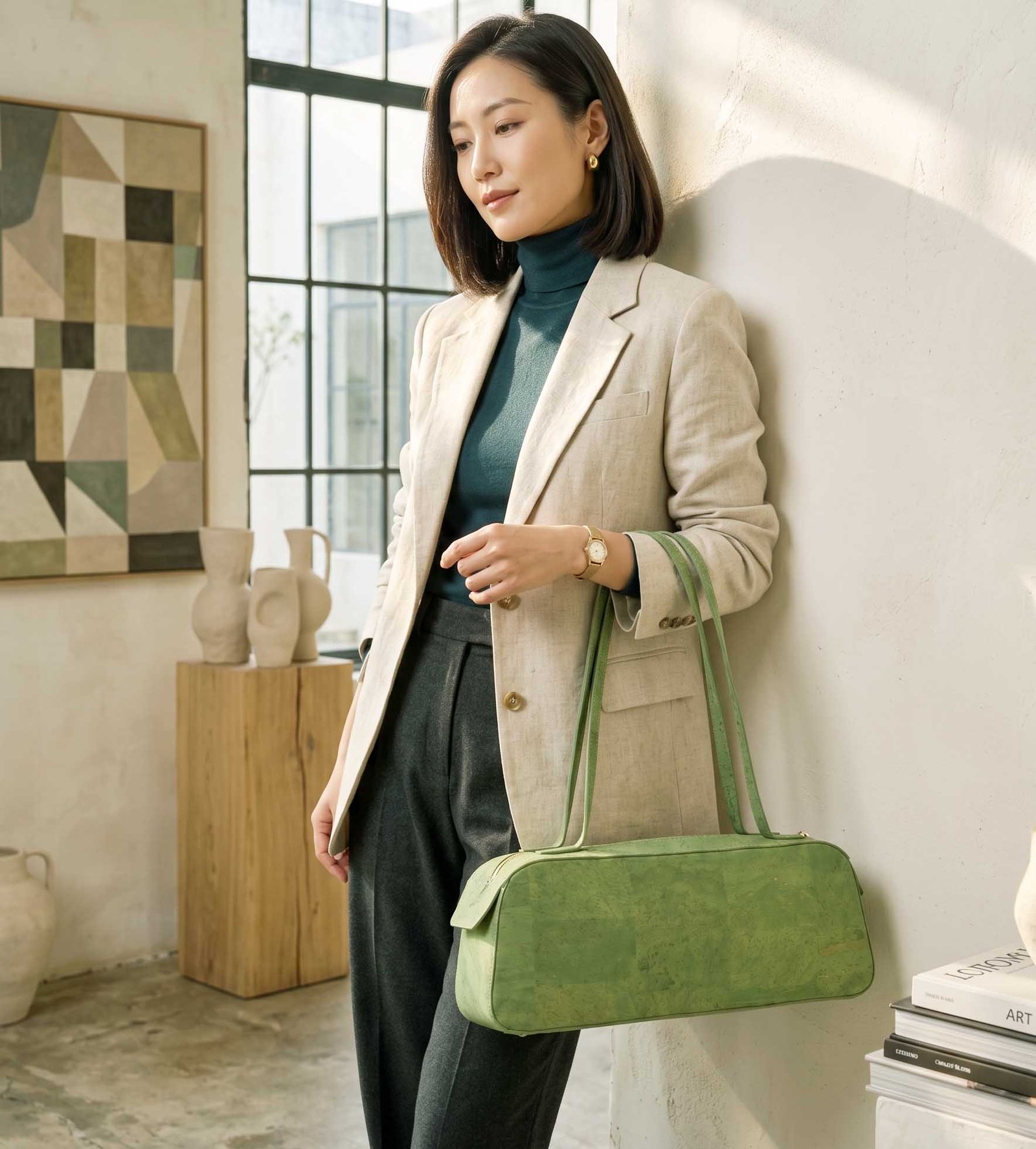 Premium Natural Cork East-West Shoulder Bag – Minimalist Long Baguette Purse 6 Premium Natural Cork East-West Shoulder Bag – Minimalist Long Baguette Purse - Image 6
