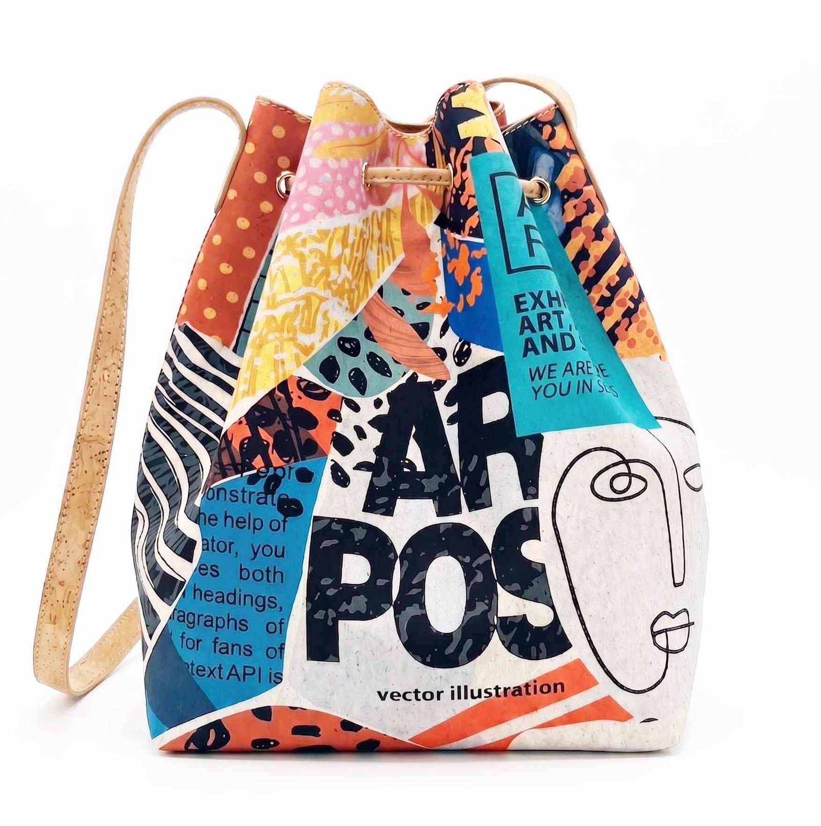 Premium Natural Cork Drawstring Bucket Bag – Minimalist & Art-Inspired Series 3 Premium Natural Cork Drawstring Bucket Bag – Minimalist & Art-Inspired Series - Image 3